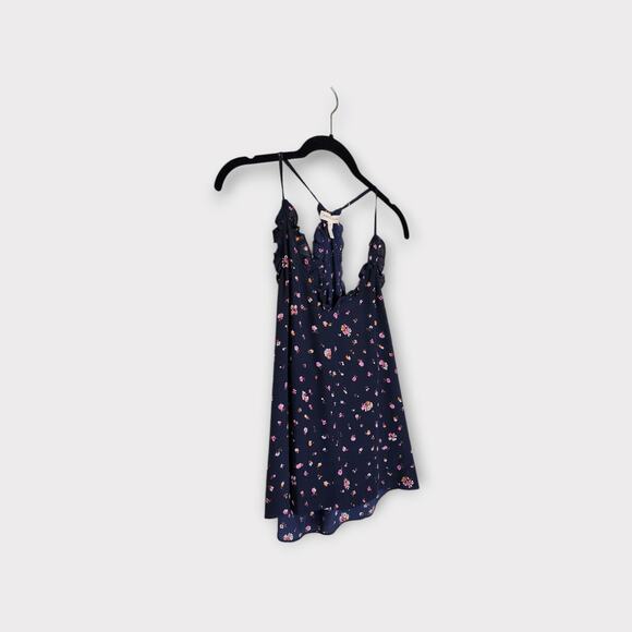 Rebecca Taylor Womens Mia Floral Silk Camisole Ruffle Trim Navy Blue 10 Romantic - Picture 3 of 10